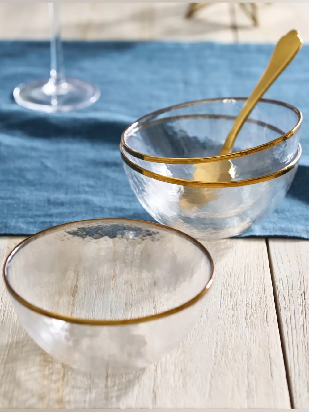 Anthropologie Terrain Gold Rim Glass Bowls, Set of 3 NWT